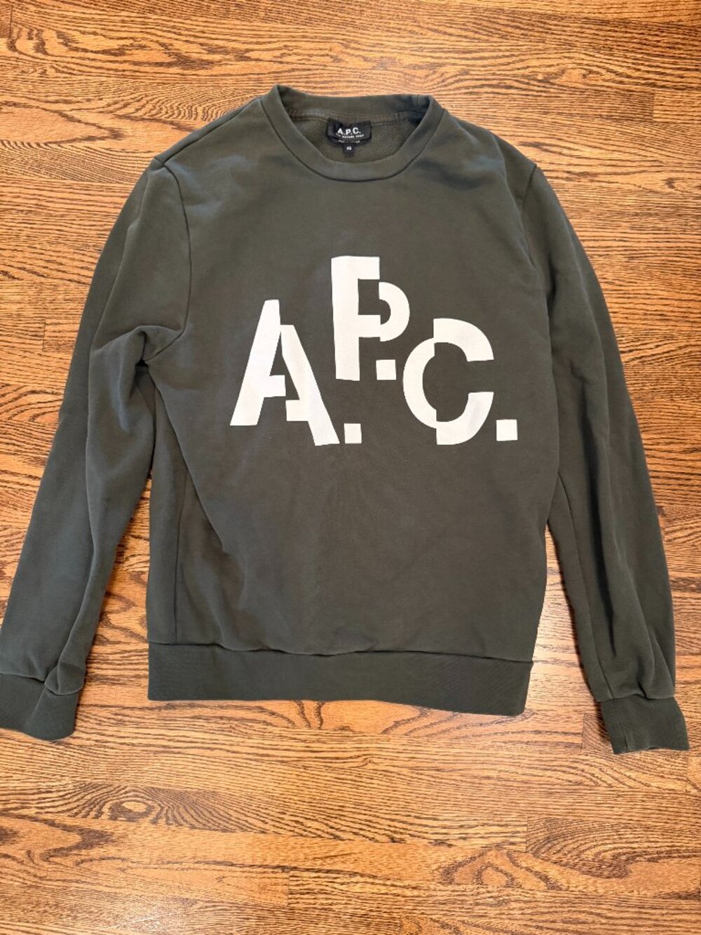A.P.C. Logo Graphic Crewneck Sweatshirt Olive Green Mens XS APC